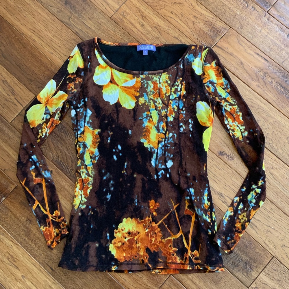 Vivienne Tam Mesh Floral Long Sleeve Top, Small